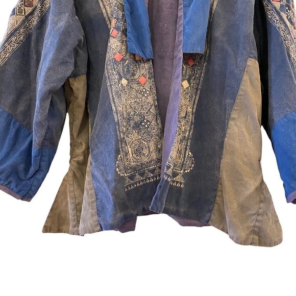 Magnolia Pearl Women’s Patch Cardigan Jacket Coat Blue Art Boho 3/4 Sleeve - Picture 3 of 12